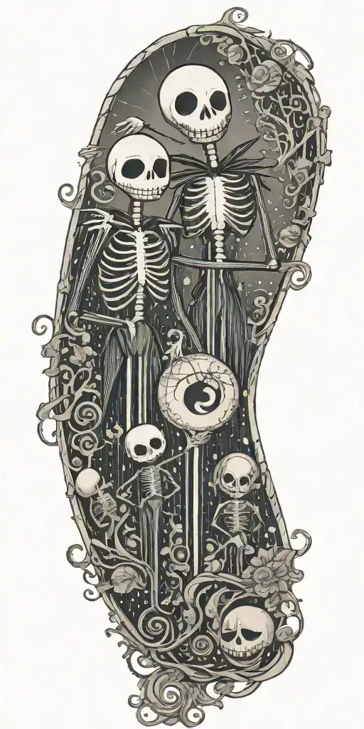 nightmare before Christmas with jack and sally on arm tattoo design idea