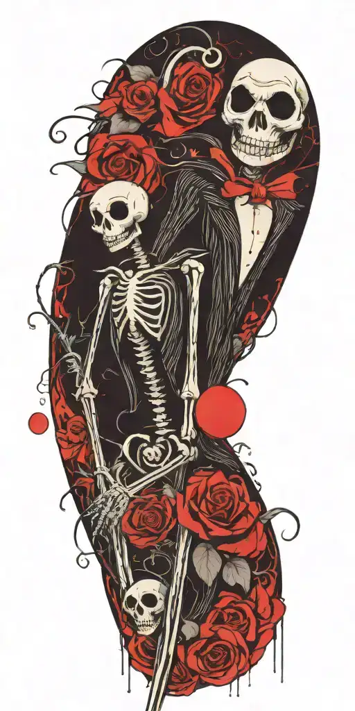 nightmare before Christmas with many skellets brutal tattoo tattoo design idea