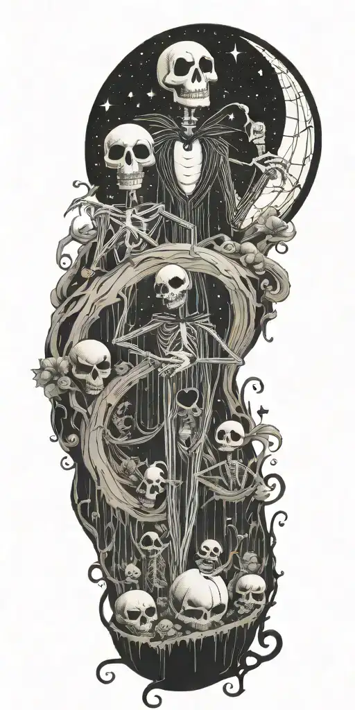 nightmare before Christmas with many skellets brutal tattoo tattoo design idea