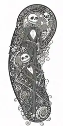 nightmare before Christmas with jack and sally on arm tattoo design idea
