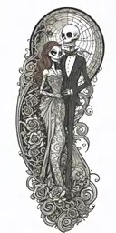 nightmare before Christmas with jack and sally on arm tattoo design idea