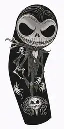 nightmare before Christmas brutal tattoo for biker with small jack and sally  on arm  tattoo design idea