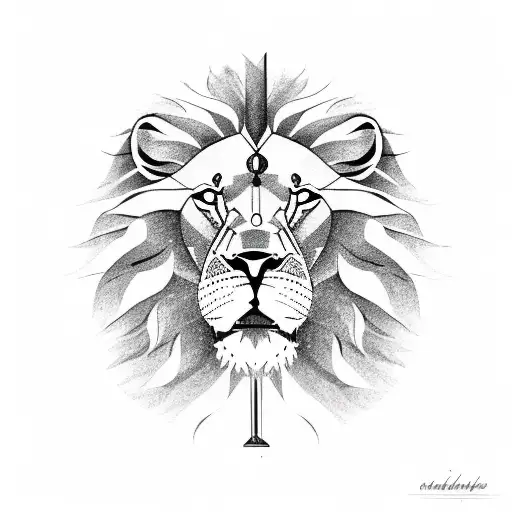 lion with compass tattoo design idea
