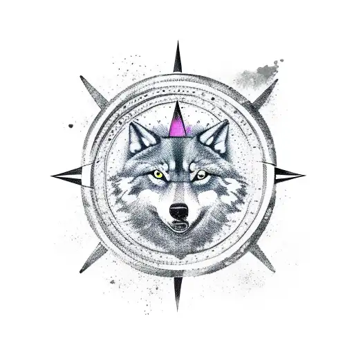 dusty trails and forests with wolves and Viking compass tattoo design idea