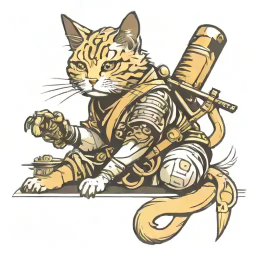 samurai cat cyberpunk tattoo design idea