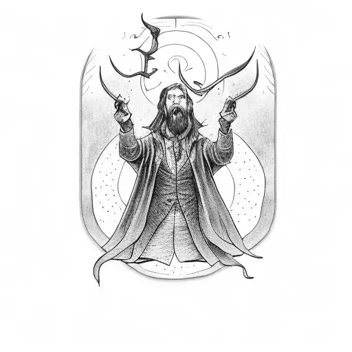 A teacher casting a spell in a classroom filled with Harry Potter references tattoo design idea