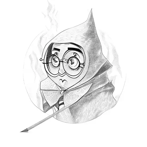 A teacher casting a spell in a classroom filled with Harry Potter references tattoo design idea