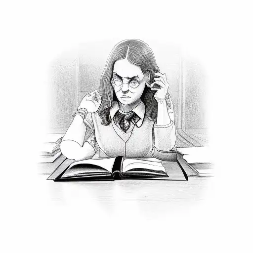A teacher casting a spell in a classroom filled with Harry Potter references tattoo design idea