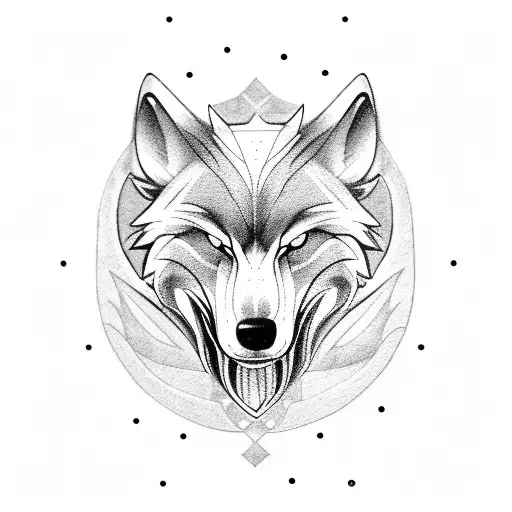 Fenrir (giant wolf) with a collar adorned with Nordic symbols tattoo design idea