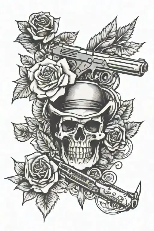 guns and roses surrounded tattoo design idea