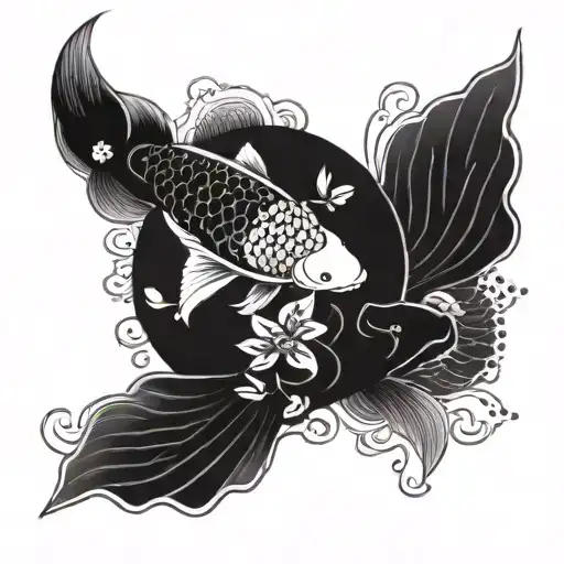 A Japanese inspired tattoo featuring a Koi fish swimming among a garden of intricate flowers tattoo design idea