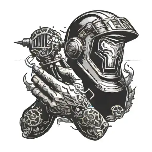 god holding a tig torch and the other hand a welding helmet  tattoo design idea