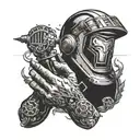 god holding a tig torch and the other hand a welding helmet  tattoo design idea