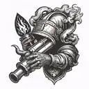 god holding a tig torch and the other hand a welding helmet  tattoo design idea