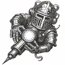 god holding a tig torch and the other hand a welding helmet  tattoo design idea