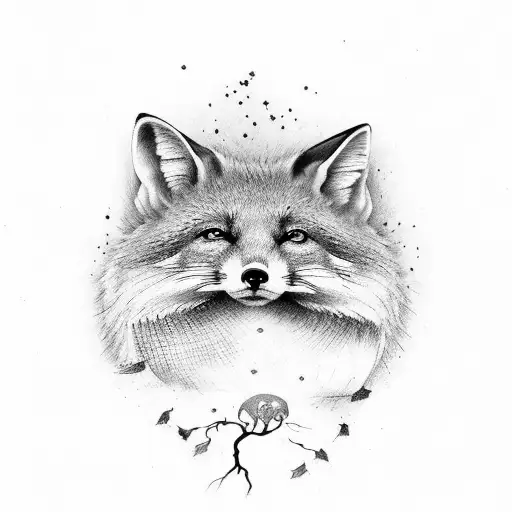 the phrase "secundum naturam vivere" under a tree with a dead fox lying in the shade of the tree tattoo design idea