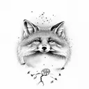 the phrase "secundum naturam vivere" under a tree with a dead fox lying in the shade of the tree tattoo design idea