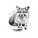 the phrase "secundum naturam vivere" under a tree with a dead fox lying in the shade of the tree tattoo design idea