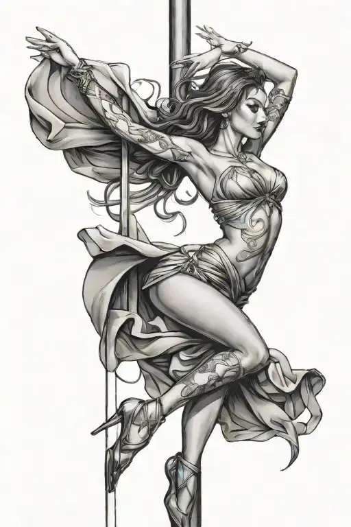 pole dancer gracefully dancing tattoo design idea