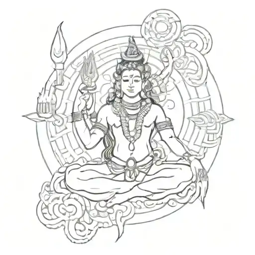 Combine the image of Shiva with the mahamrityunjay mantra in a unique and abstract way tattoo design idea