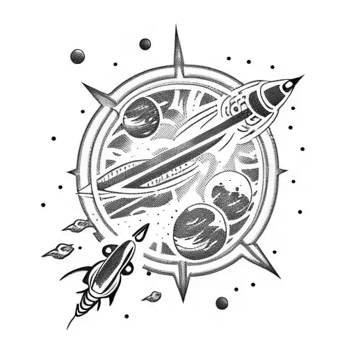 sci fi rockets to mars vintage floral  tattoo design idea