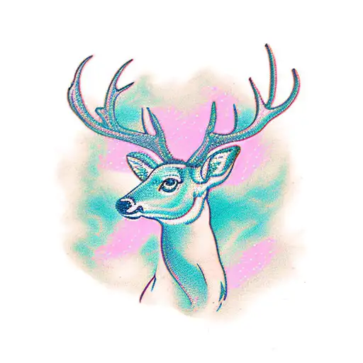 a deer, pink color palette , gemstone accents  tattoo design idea