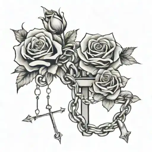 Cross Chain and Roses  tattoo design idea