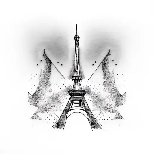 A minimalist tattoo of a motorcycle with the Eiffel Tower in the background. tattoo design idea