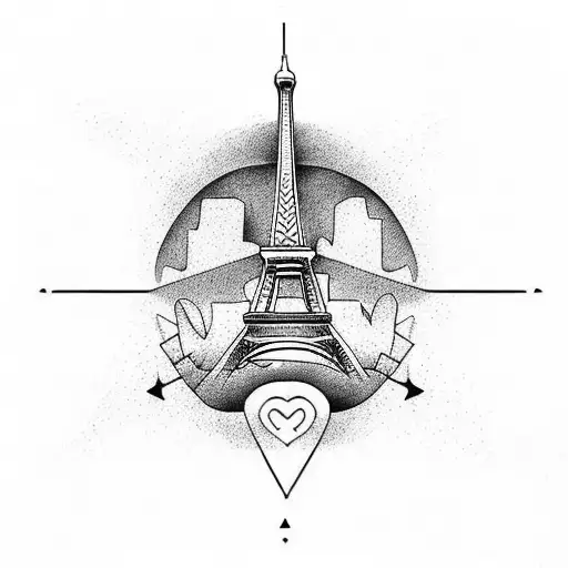 A minimalist tattoo of a motorcycle with the Eiffel Tower in the background. tattoo design idea