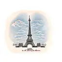 tattoo of a motorcycle with the Eiffel Tower in the background. tattoo design idea