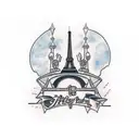 tattoo of a motorcycle with the Eiffel Tower in the background. tattoo design idea