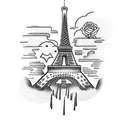 tattoo of a motorcycle with the Eiffel Tower in the background. tattoo design idea