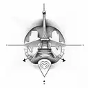 A minimalist tattoo of a motorcycle with the Eiffel Tower in the background. tattoo design idea