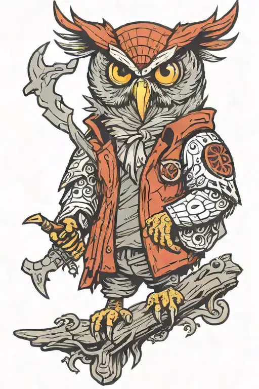 The Evil Owl holding a butchers tattoo design idea