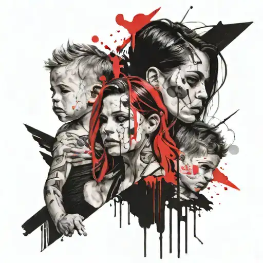 mother with her two boys and her daughter tattoo design idea