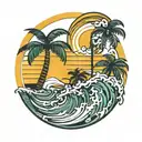palm tree waves sun tattoo design idea