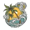 palm tree waves sun tattoo design idea