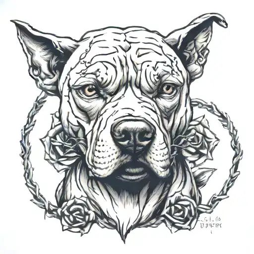pitbul head l and barbed wire tattoo design idea