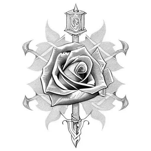 Sword with rose tattoo design idea