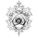 Sword with rose cross in the middle and thorns descending the blade tattoo design idea