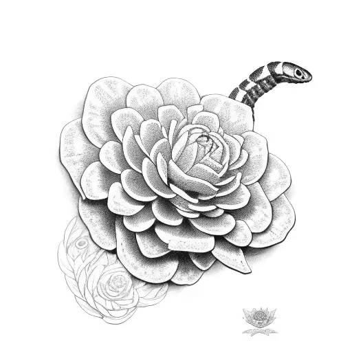 copperhead snake in french marigolds tattoo design idea