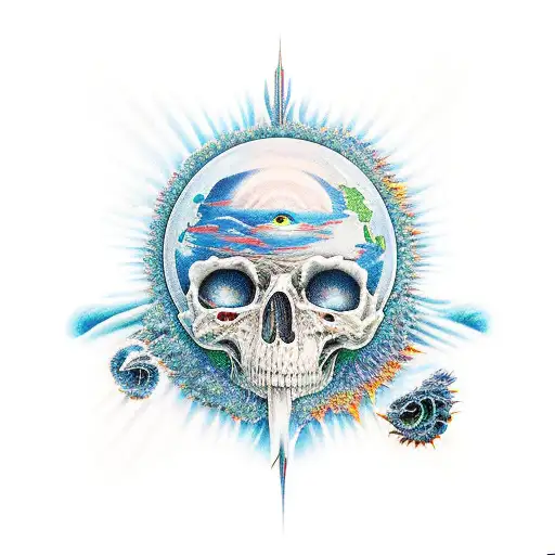 flat earth; in the upper part heaven, something angelic, something that gives peace; at the bottom hell, demons, fire. tattoo design idea