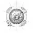 flat earth; in the upper part heaven, something angelic, something that gives peace; at the bottom hell, demons, fire. tattoo design idea