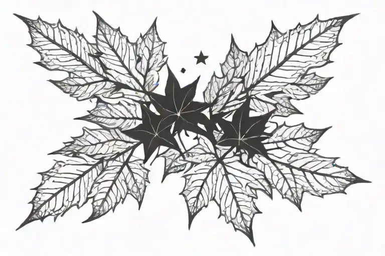autumn leaves with 3 stars and a sun setting tattoo design idea