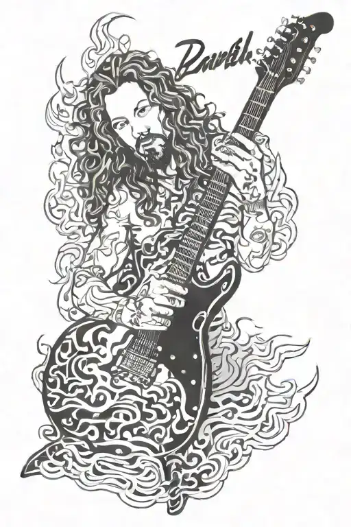 dimebag Darrell guitar with Chester bennington flames in background  tattoo design idea
