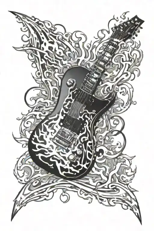 dimebag guitar with Chester bennington flames in background  tattoo design idea
