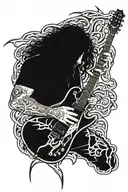 dimebag Darrell guitar with Chester bennington flames in background  tattoo design idea