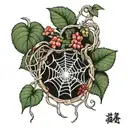 bean, ivy, spider web tattoo design idea
