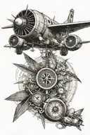realism aviation themed tattoo featuring turbine engine, compass and sectional map as filler tattoo design idea