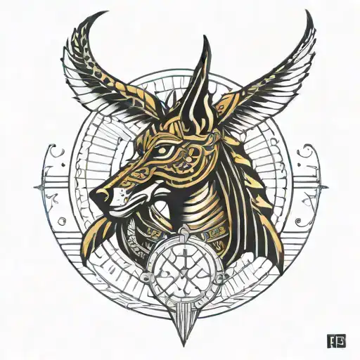 khunsu the Egyptian god Anubis with moon phases tattoo design idea